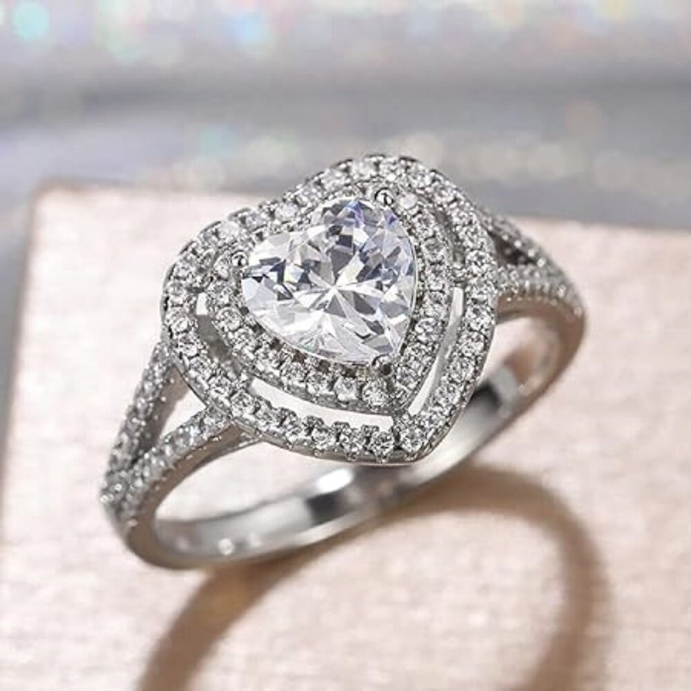 ❤Sweet Pure CZ Double Layer Cross Fashion Heart Rings for Women, MARR9016